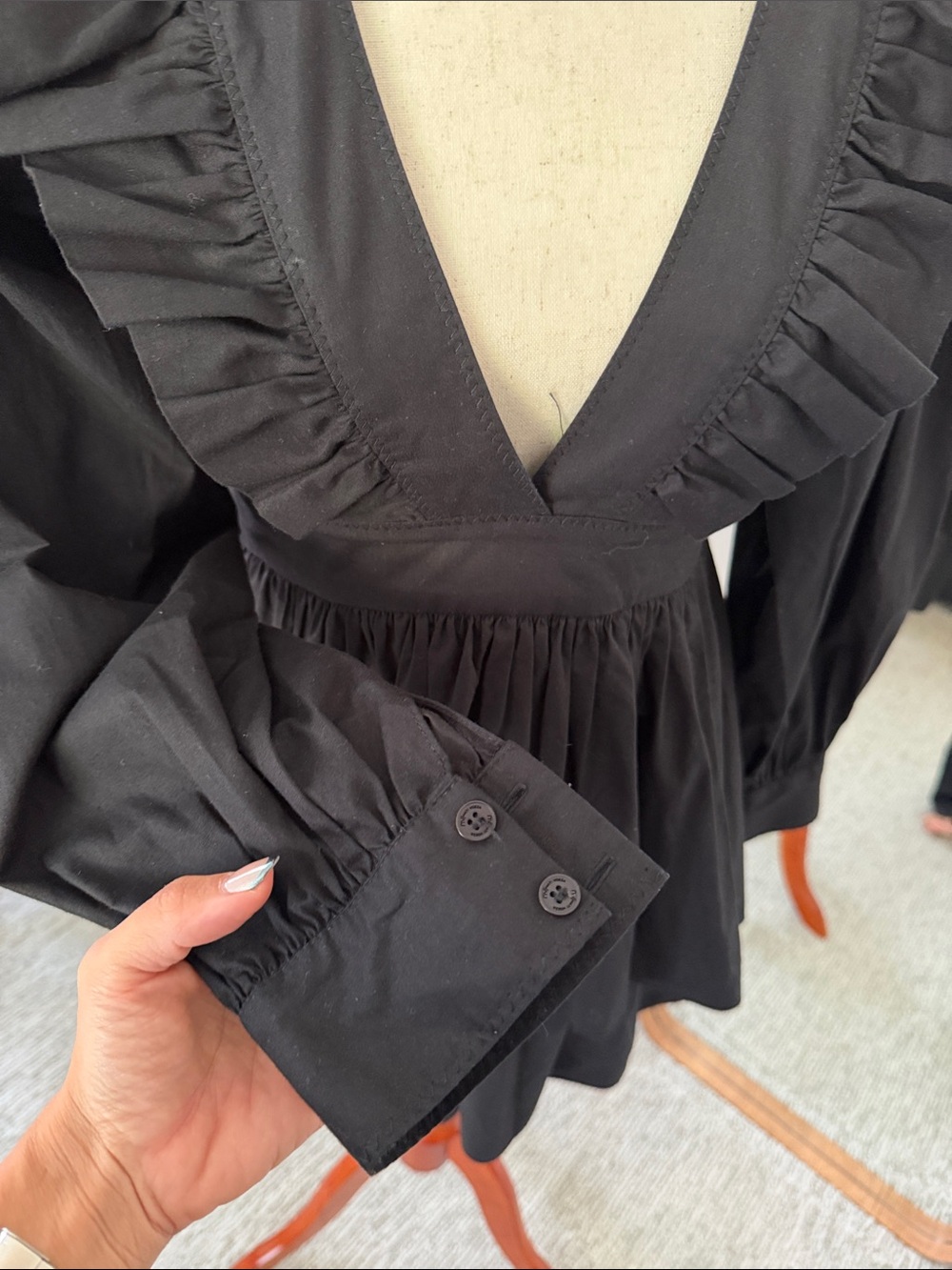 Black V-Neck Ruffle Mini Dress - Picture 5 of 12